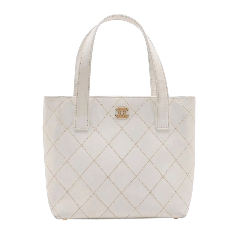 ✨🛍️ Chanel White Quilted Leather Wild Stitch Surpique Tote Bag